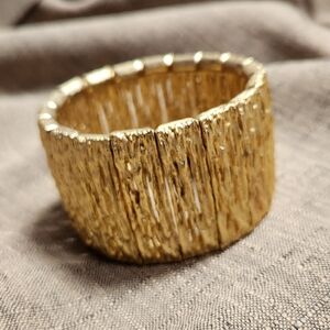 Gold Tone Chunky Stretch Cuff Bracelet